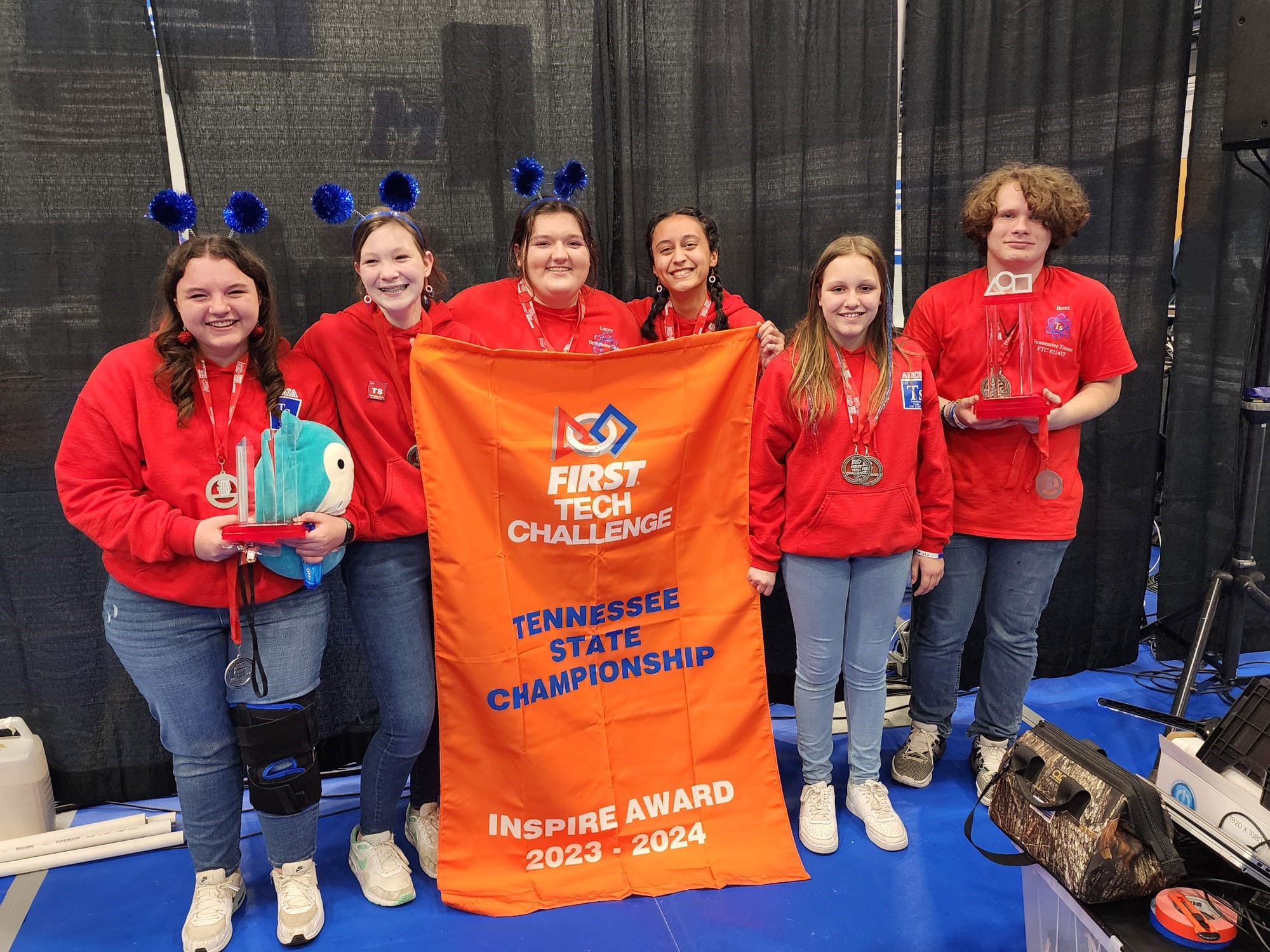 The Tennessine Titans after winning the 2024 INSPIRE Award at the FIRST Tech Challenge Tennessee State Championship. Credit: Cleve Coates
