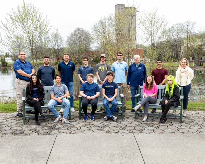 Georgia Tech students gathered around a pond at ORNL 