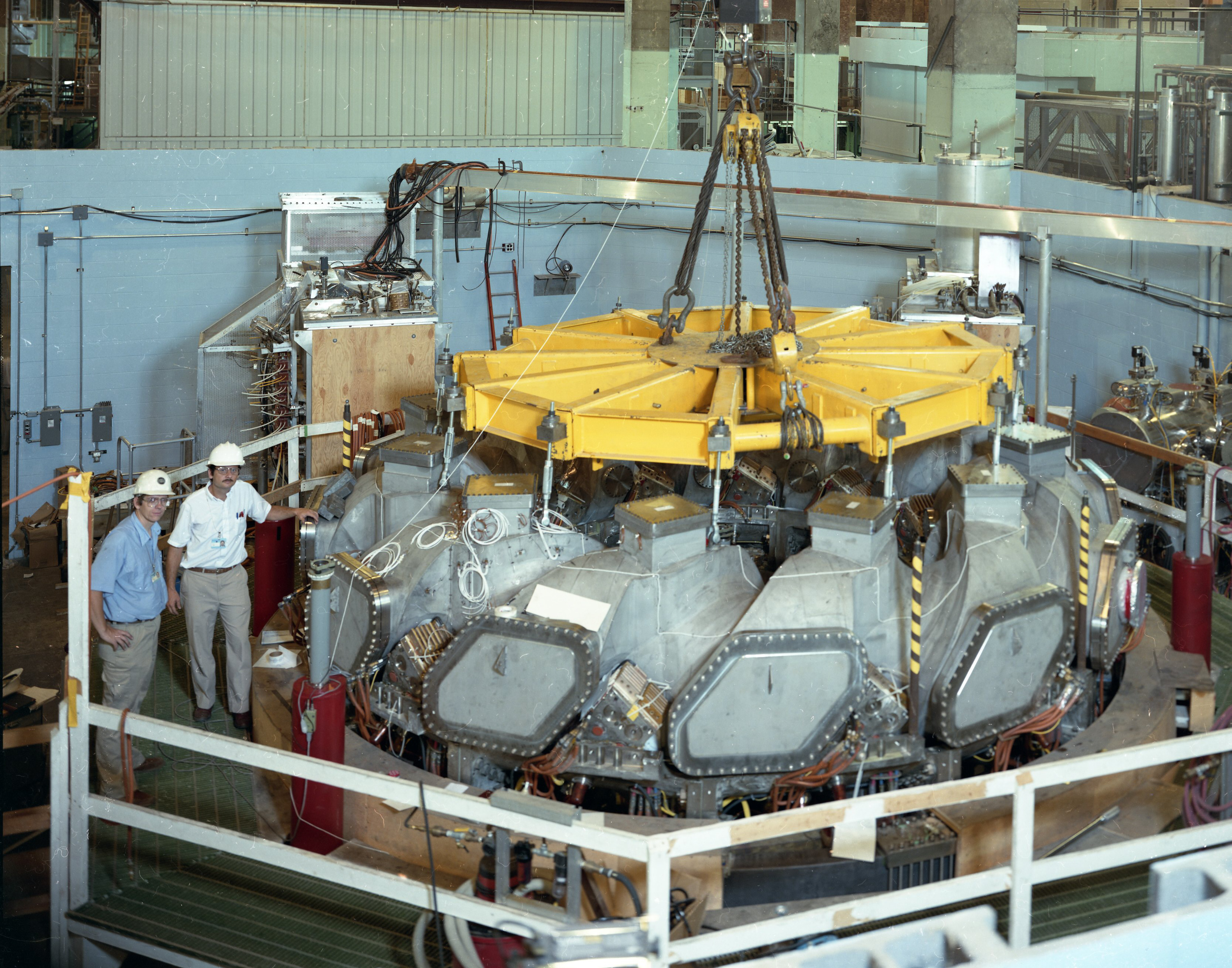 The inner vessel of the Advanced Toroidal Facility, a twisted doughnut-shaped device with portholes along the side