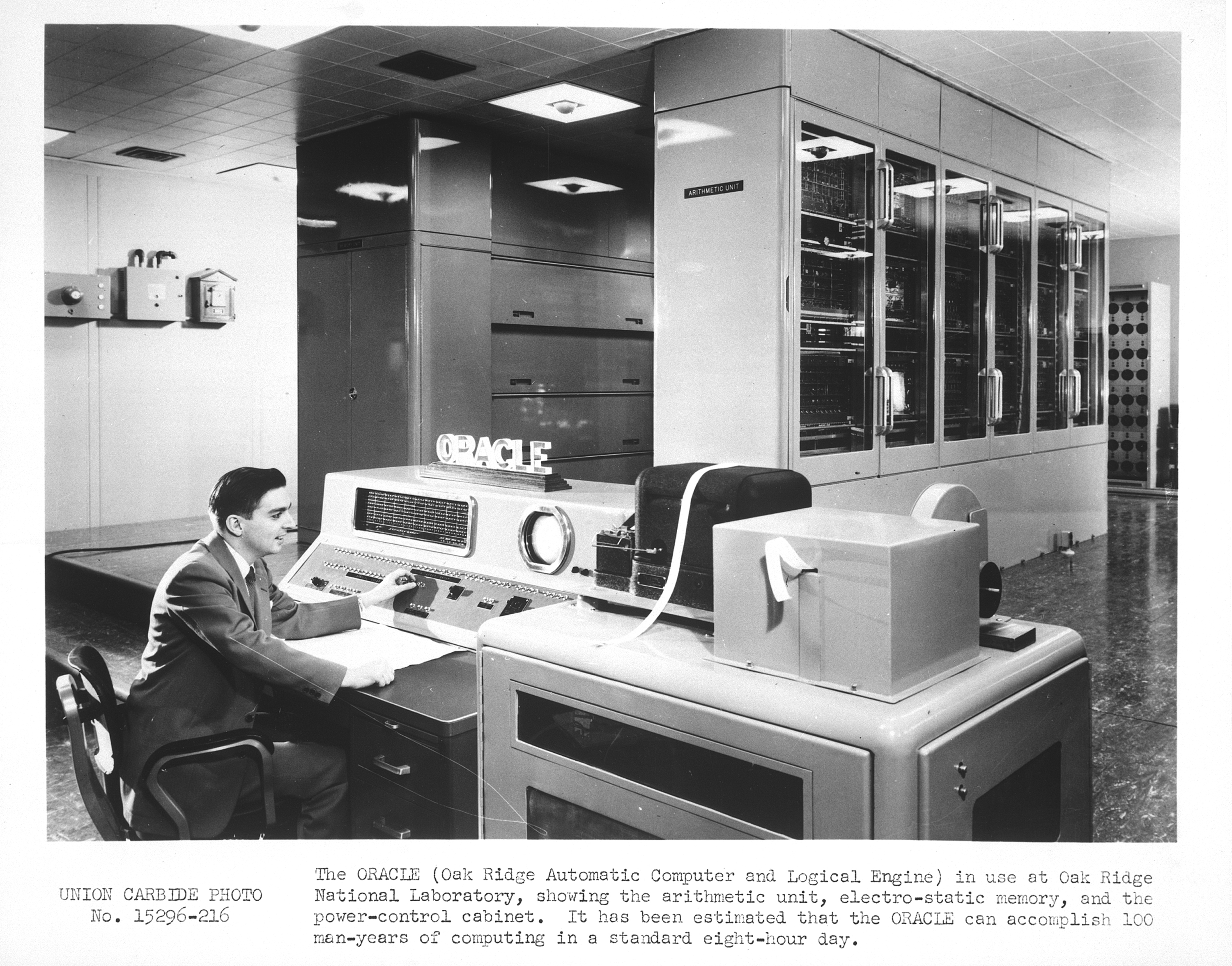 Black and white photo of the ORACLE supercomputer