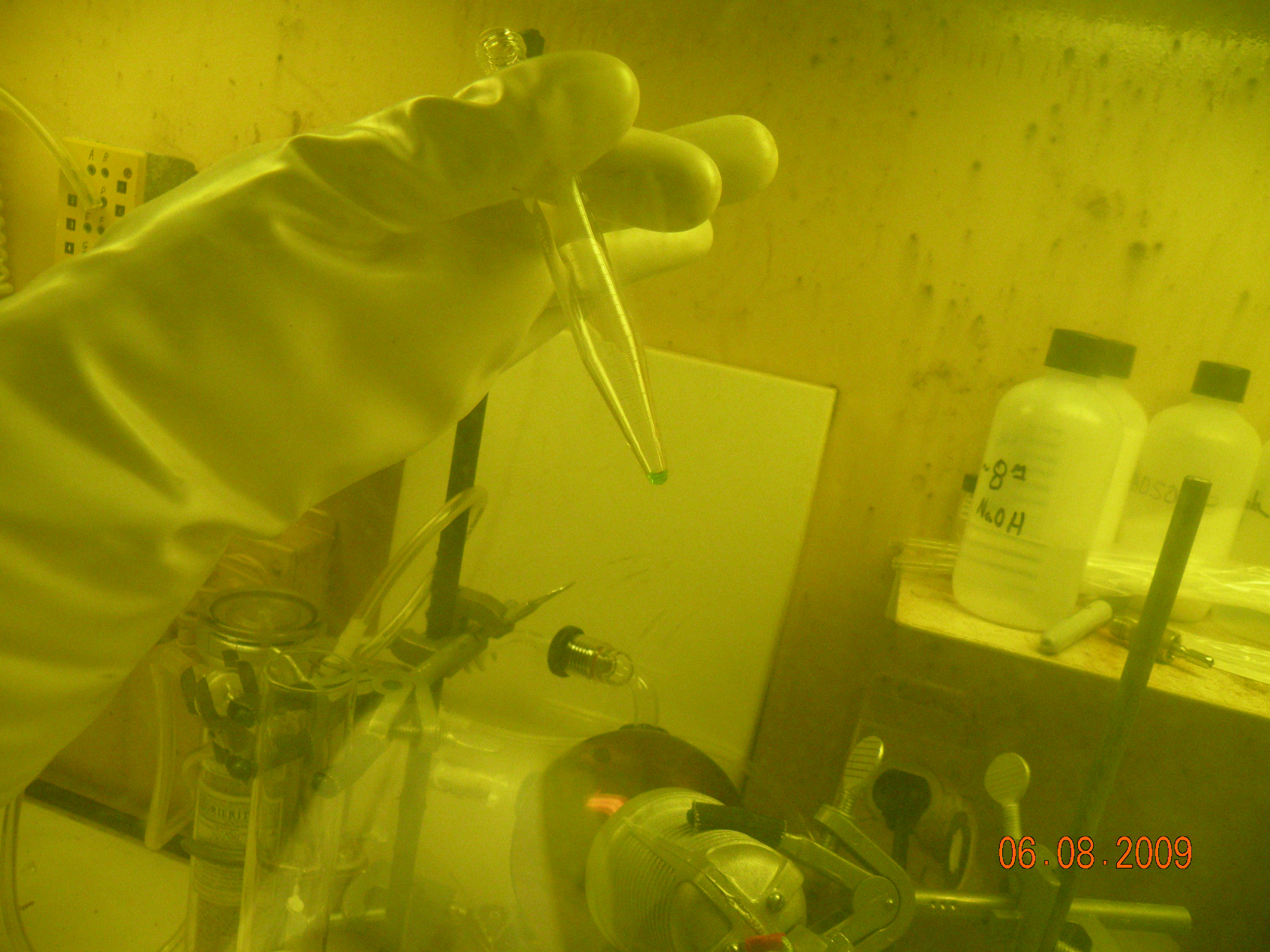 Berkelium-249, contained in the greenish fluid in the tip of the vial, was crucial to the experiment that discovered element 117. It was made in the research reactor at DOE's Oak Ridge National Laboratory.