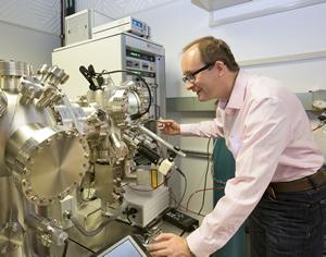 Sergei Kalinin is the director of ORNL's Institute for Functional Imaging of Materials. Here, he's using an atomic force microscope to study nanoscale phenomena in energy and information technology materials.