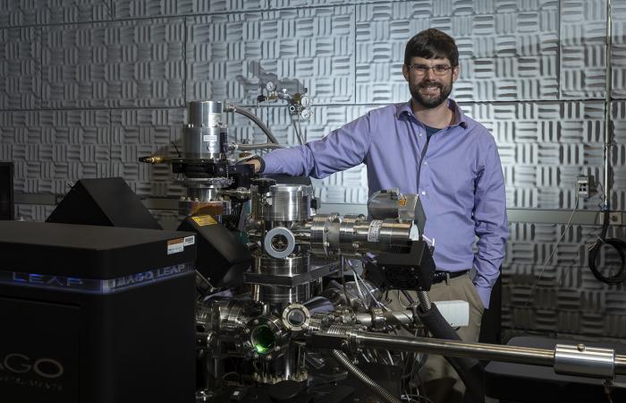 Jon Poplawsky of Oak Ridge National Laboratory combines atom probe tomography (revealed by this LEAP 4000XHR instrument) with electron microscopy to characterize the compositions, structures, and functions of materials for energy and information technolog