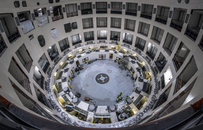 The tokamak pit is in final stages of cleaning and preparation for receiving the 1250-ton cryostat base, which will be the heaviest lift of tokamak assembly. Photo: ITER Organization