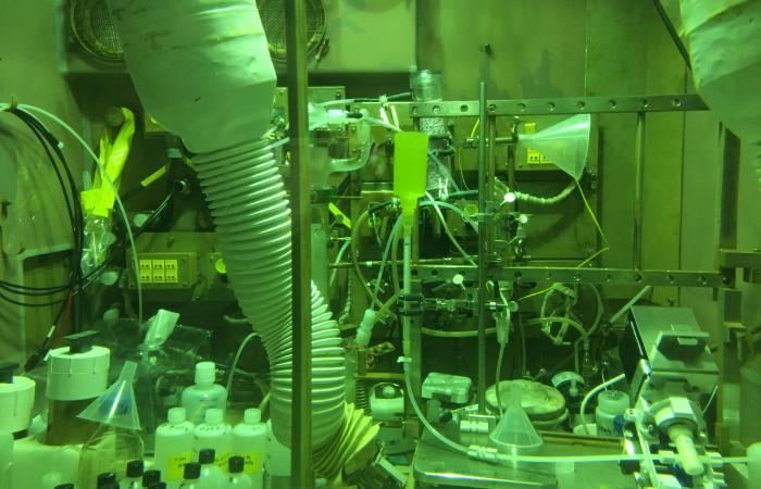 Pm-147, a high-demand isotope that is used in nuclear batteries, is isolated from other byproducts of Pu-238 production in hot cells in ORNL’s REDC before it’s purified and readied to ship to customers.