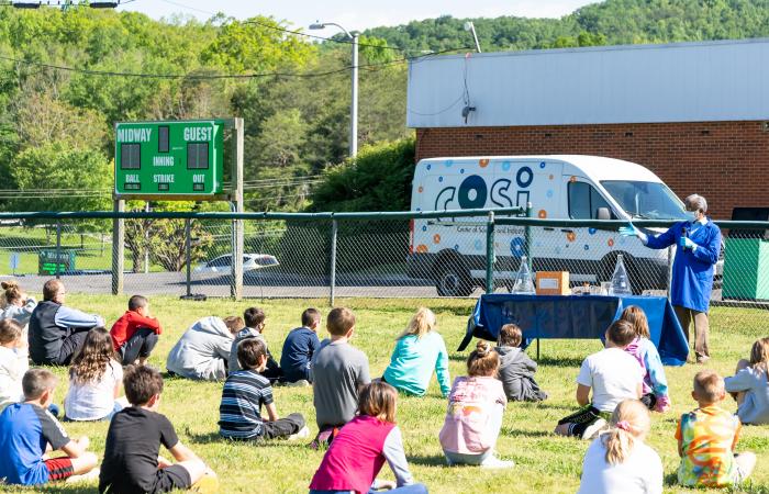 ORNL Director Thomas Zacharia speaks to fourth- and fifth-grade students at Midway Elementary School in Roane County on May 14, 2021. Credit: Carlos Jones/ORNL, U.S. Dept. of Energy