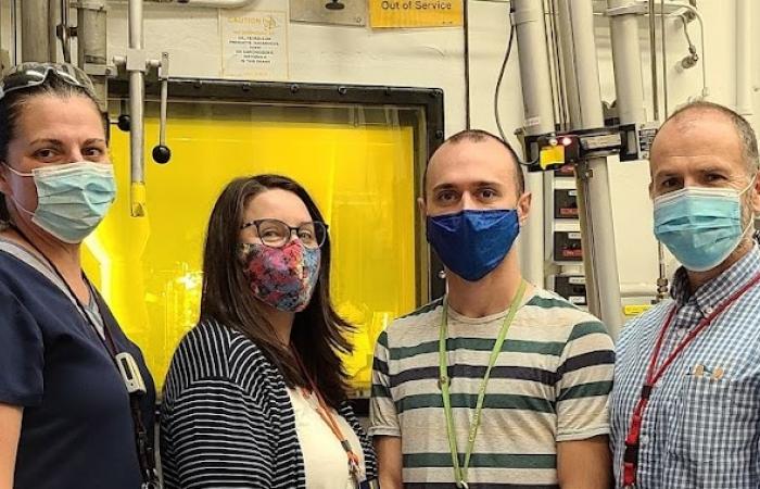 Summer Widner, Stephanie Timbs, James Gaugler and James Avenell of ORNL are part of a team that processes thorium-228, a byproduct of actinium-227. As new uses for thorium are realized, particularly in medicine, the lab expects the demand for the radioisotope to grow.