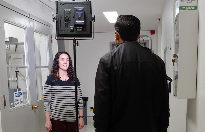 Dr. Susan Hogle is interviewed by WBIR-TV reporter Vinay Simlot in the REDC.