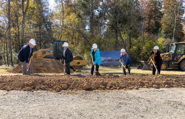 Energy Secretary Jennifer Granholm, center, leads the groundbreaking of the U.S. Stable Isotope Production and Research Center at ORNL, along with (from left) Johnny Moore, ORNL site manager; ORNL Director Thomas Zacharia; DOE Under Secretary for Science and Innovation Geraldine Richmond; and DOE Office of Science Director Asmeret Asefaw Berhe. Credit: Genevieve Martin/ORNL, U.S. Dept. of Energy