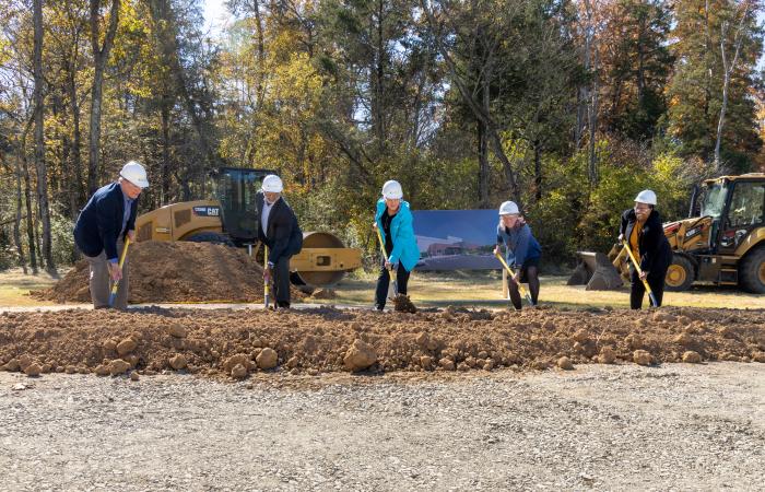 Energy Secretary Jennifer Granholm, center, leads the groundbreaking of the U.S. Stable Isotope Production and Research Center at ORNL, along with (from left) Johnny Moore, ORNL site manager; ORNL Director Thomas Zacharia; DOE Under Secretary for Science and Innovation Geraldine Richmond; and DOE Office of Science Director Asmeret Asefaw Berhe. Credit: Genevieve Martin/ORNL, U.S. Dept. of Energy