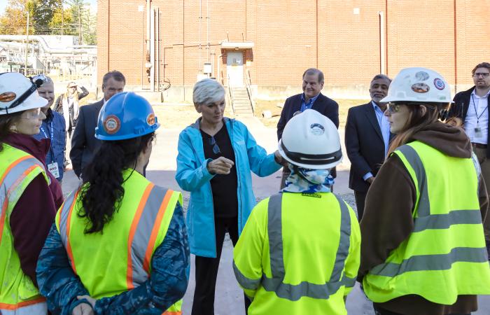 At ORNL's Translational Research Capability site, Energy Secretary Jennifer Granholm met a construction team of drywall hangers and finishers, pipe fitters, sheet-metal workers, electricians and insulators. Credit: Carlos Jones/ORNL, U.S. Dept. of Energy