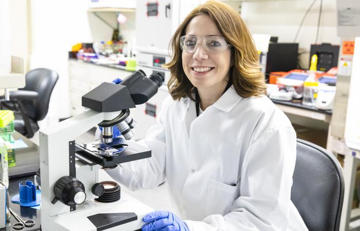 Fungal geneticist Joanna Tannous is gaining a better understanding of the genetic processes behind fungal life to both combat plant disease and encourage beneficial processes like soil carbon storage. Credit: Carlos Jones/ORNL, U.S. Dept. of Energy 