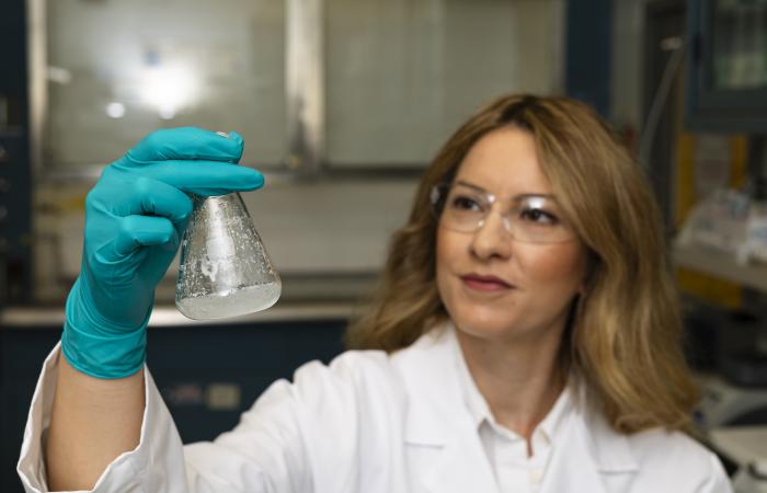 Tugba Turnaoglu, a researcher in building technologies at Oak Ridge National Laboratory, also studies advanced materials like ionic liquids that could be used in low-global-warming heating and cooling systems. Credit: Carlos Jones/ORNL, U.S. Dept of Energy