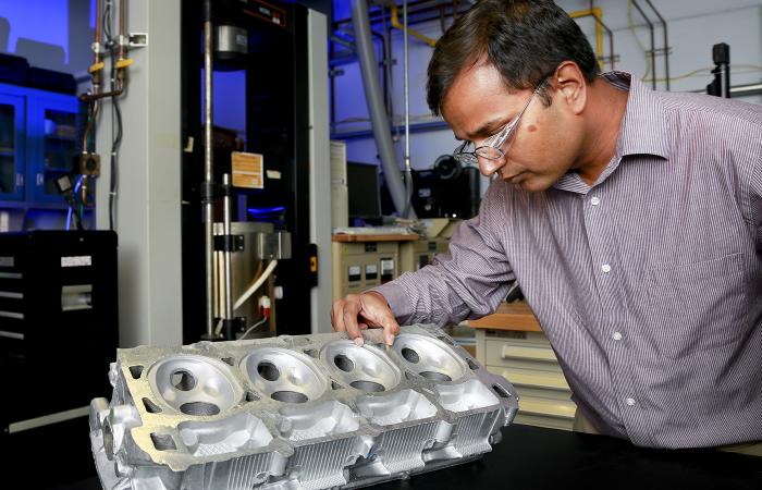R&D 100 Award winning ACMZ Cast Aluminum Alloys, shown with lead developer Amit Shyam, were developed by a team of researchers from Oak Ridge National Laboratory with Fiat Chrysler Automobile U.S. and Nemak U.S.A.
