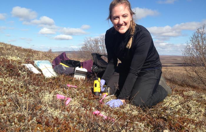 Mallory Ladd gathers field samples on the coastal plain of northern Alaska. Photo courtesy, Mallory Ladd.