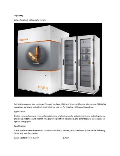 Velion Ion Beam Lithography system
