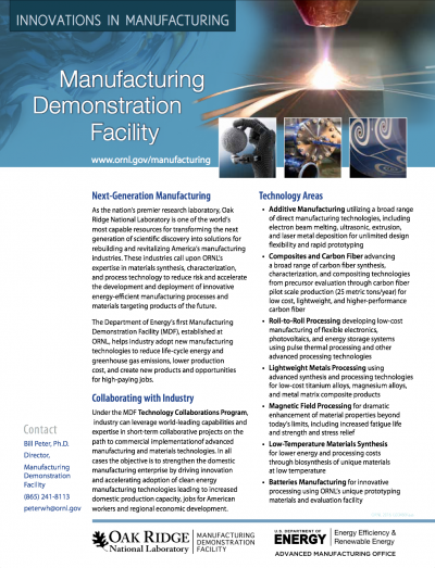 Manufacturing Demonstration Facility Fact Sheet 
