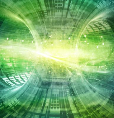 An artistic rendering of a burning plasma within a tokamak