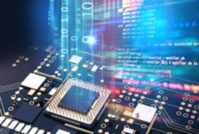 Stock image of computational hardware and data.