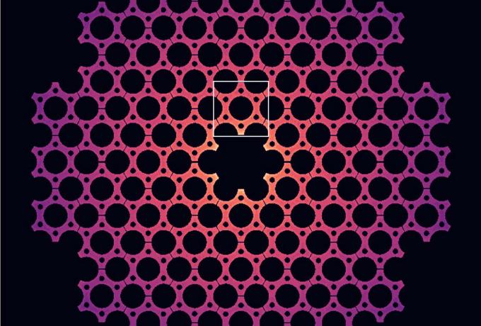 simulation of reactor component with purple, pink and yellow indicating heat.