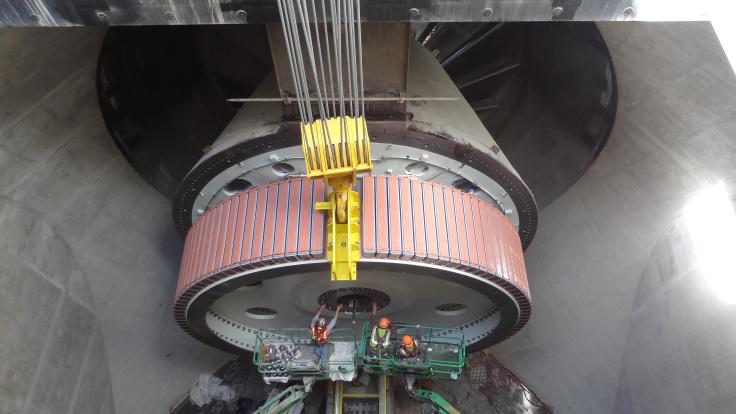 A large generator is installed at the Meldahl hydropower plant in Kentucky. The energy sector anticipates longer lead times in procuring such large components for increasing construction and modernization of U.S. hydropower plants. Credit: American Municipal Power