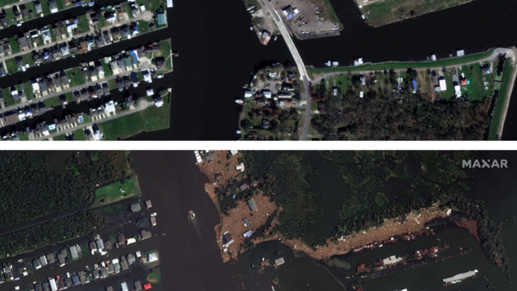 Before and after satellite images captured by WorldView-2 show the destruction in Barataria, Louisiana, following Hurricane Ida in August 2021