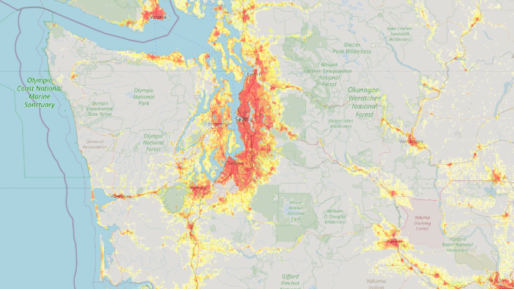 Landscan image of Washington state
