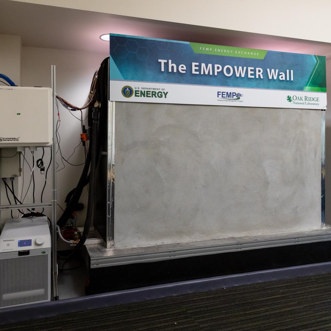 The 3D printed concrete smart wall installed at ORNL over the summer was monitored for energy efficiency, with preliminary results showing a minimum of 8% cost savings. Credit: ORNL, U.S. Dept. of Energy