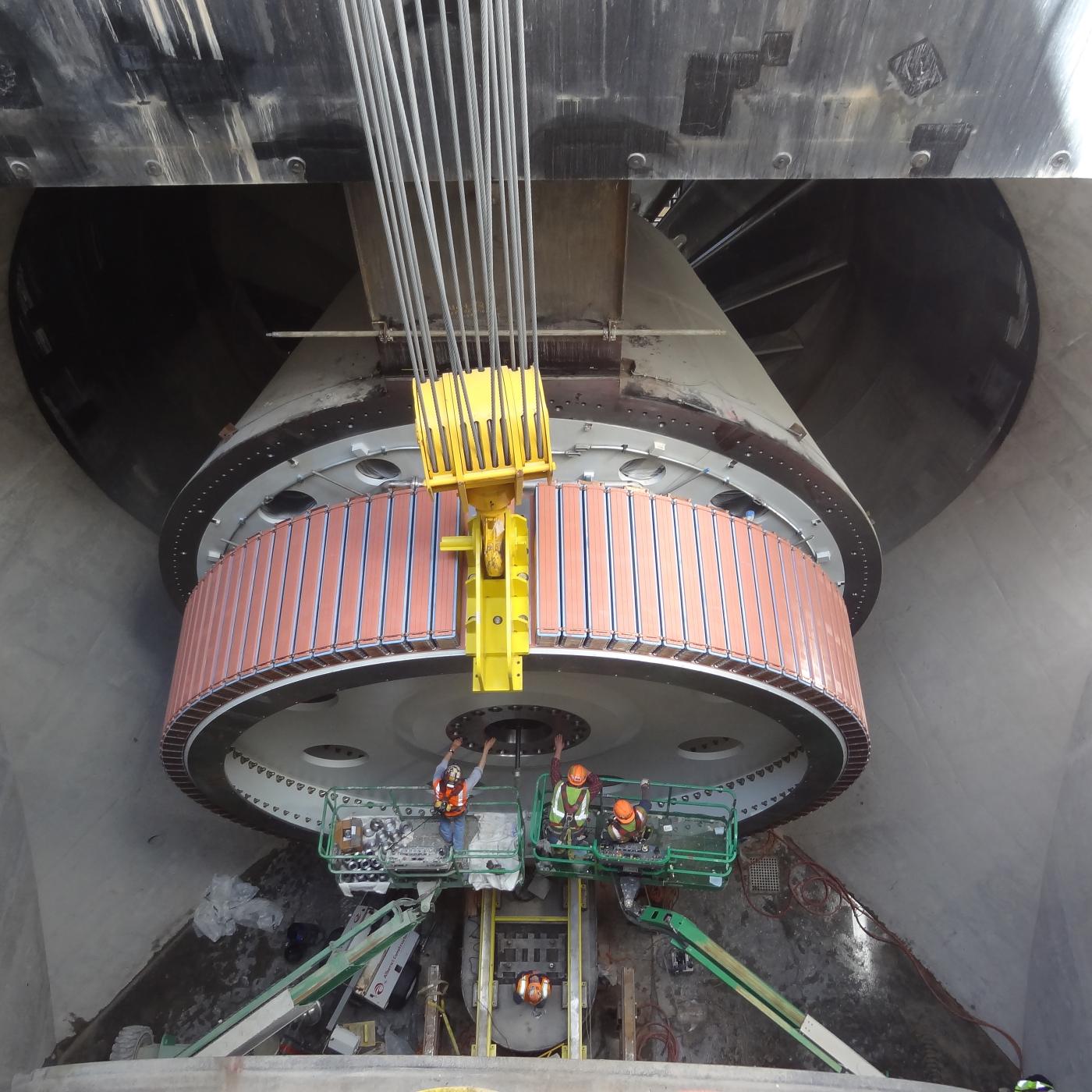 A large generator is installed at the Meldahl hydropower plant in Kentucky. The energy sector anticipates longer lead times in procuring such large components for increasing construction and modernization of U.S. hydropower plants. Credit: American Municipal Power