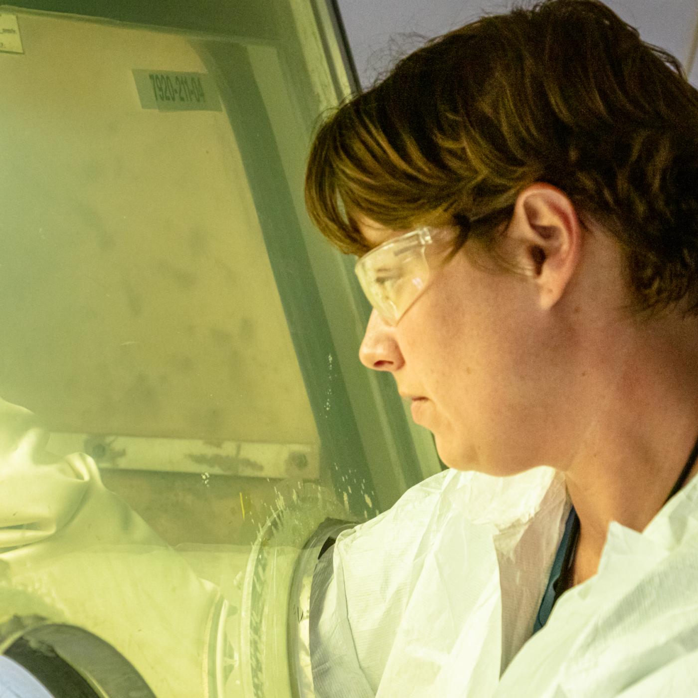 Researcher working in glove box 