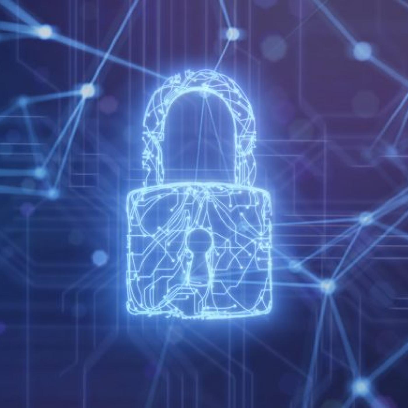 glowing blue padlock against blue background