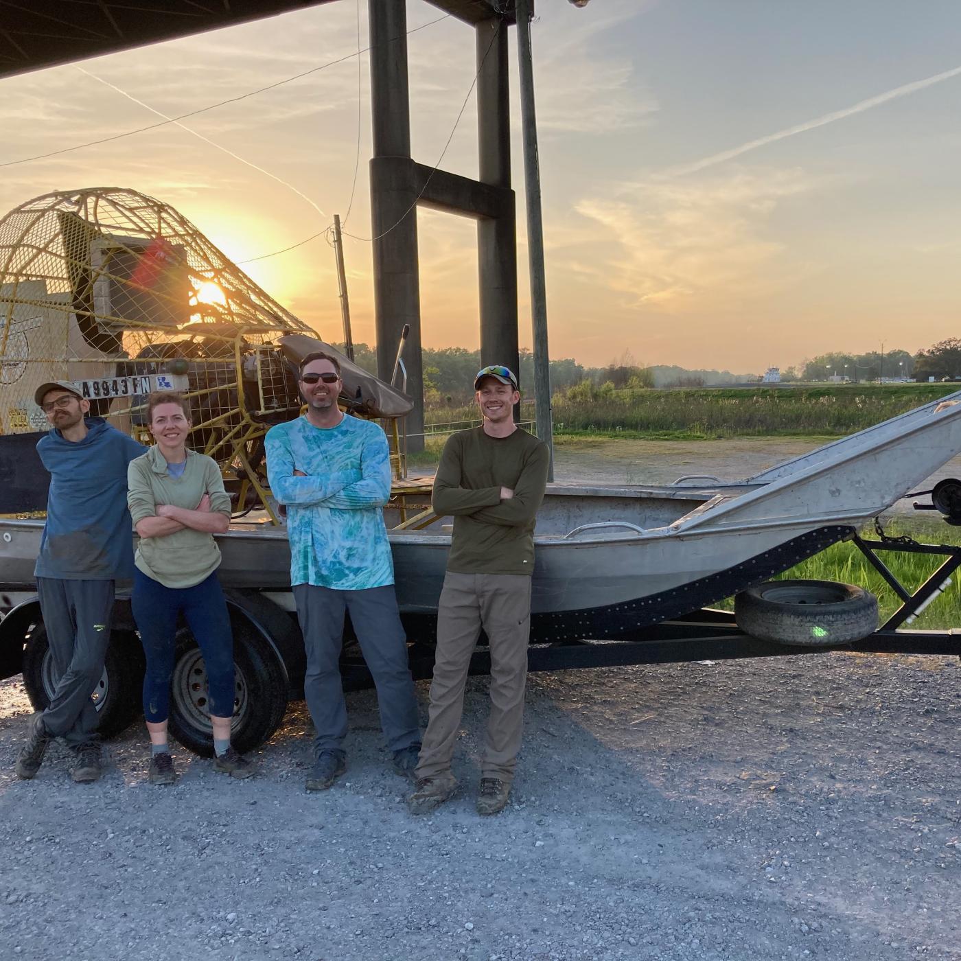 The research team poses in front of the airboat after a long day of research. Credit: ORNL, U.S. Dept. of Energy