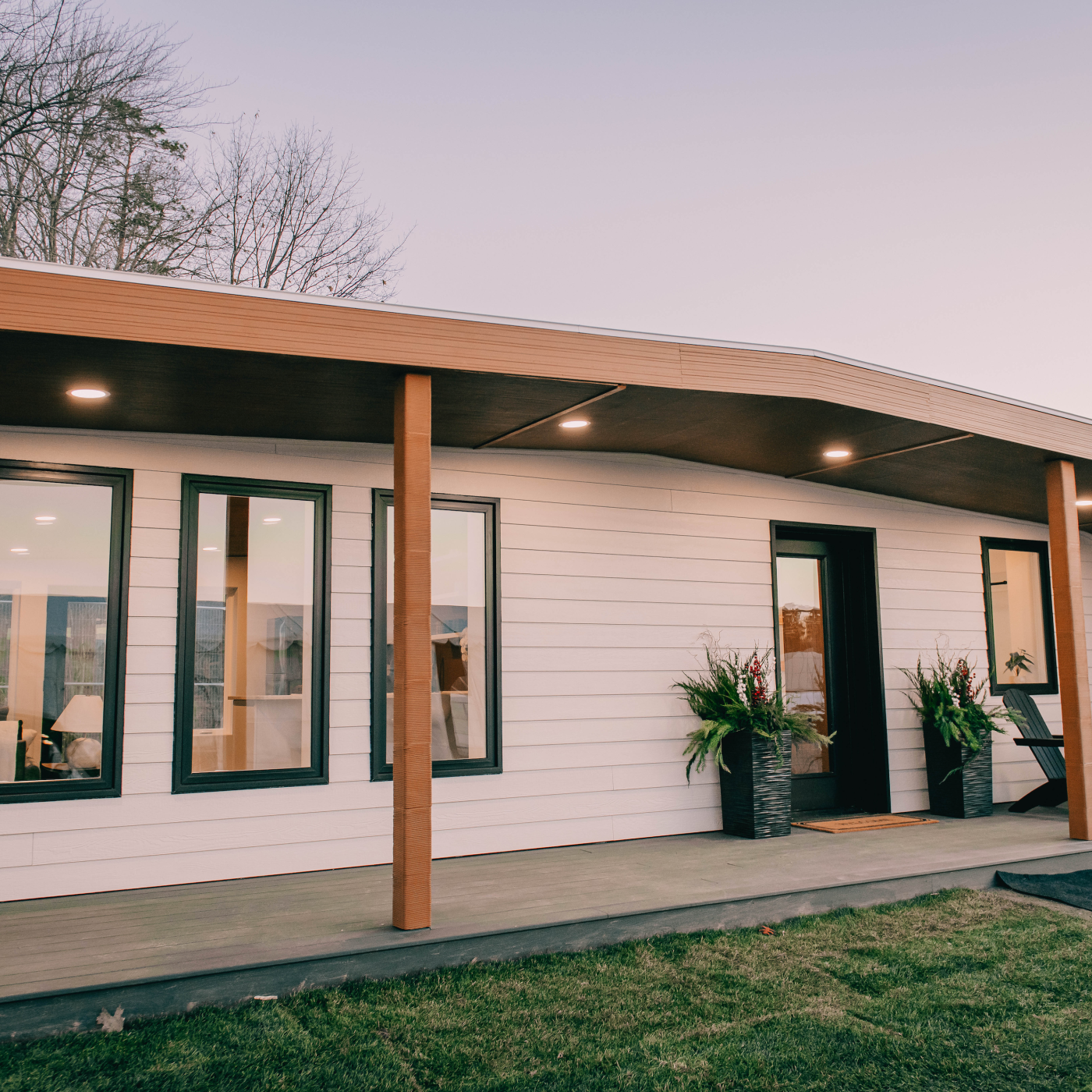 BioHome 3D sits on the campus of UMaine’s Advanced Structures and Composites Center and is made from bioderived materials that were developed in collaboration with ORNL researchers. Credit: UMaine