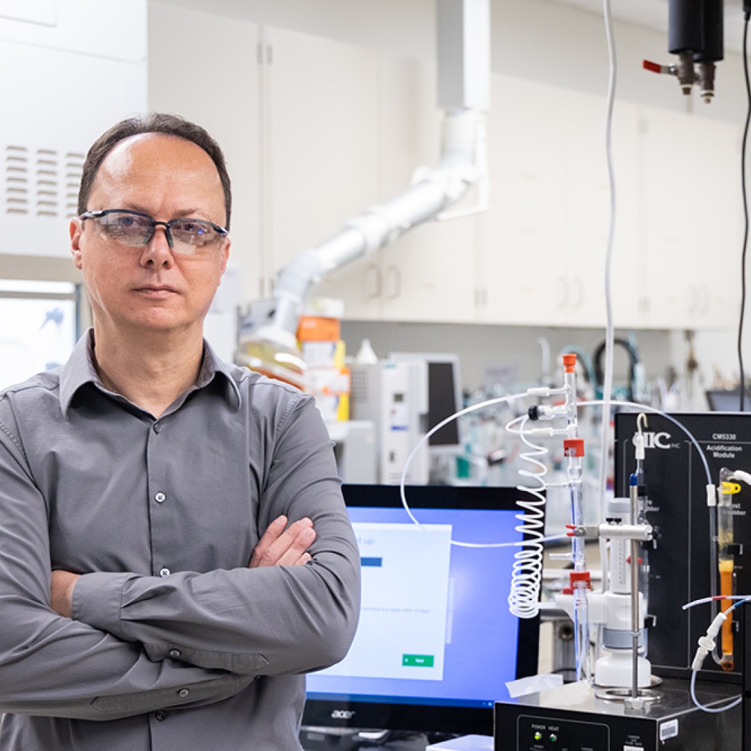 Radu Custelcean's sustainable chemistry for capturing carbon dioxide from air has been licensed to Holocene. Credit: Genevieve Martin/ORNL, U.S. Dept. of Energy