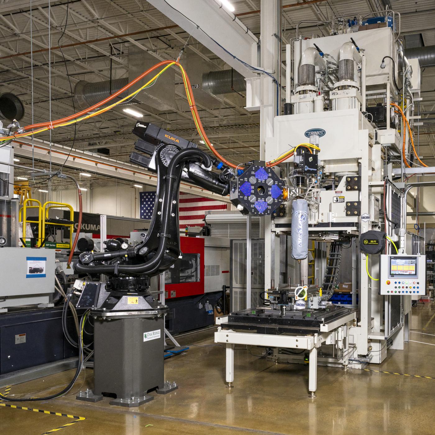 ORNL’s additive manufacturing compression molding, or AMCM, technology can produce composite-based, lightweight finished parts for airplanes, drones or vehicles in minutes and could acclerate decarbonization for the automobile and aeropsace industries. 