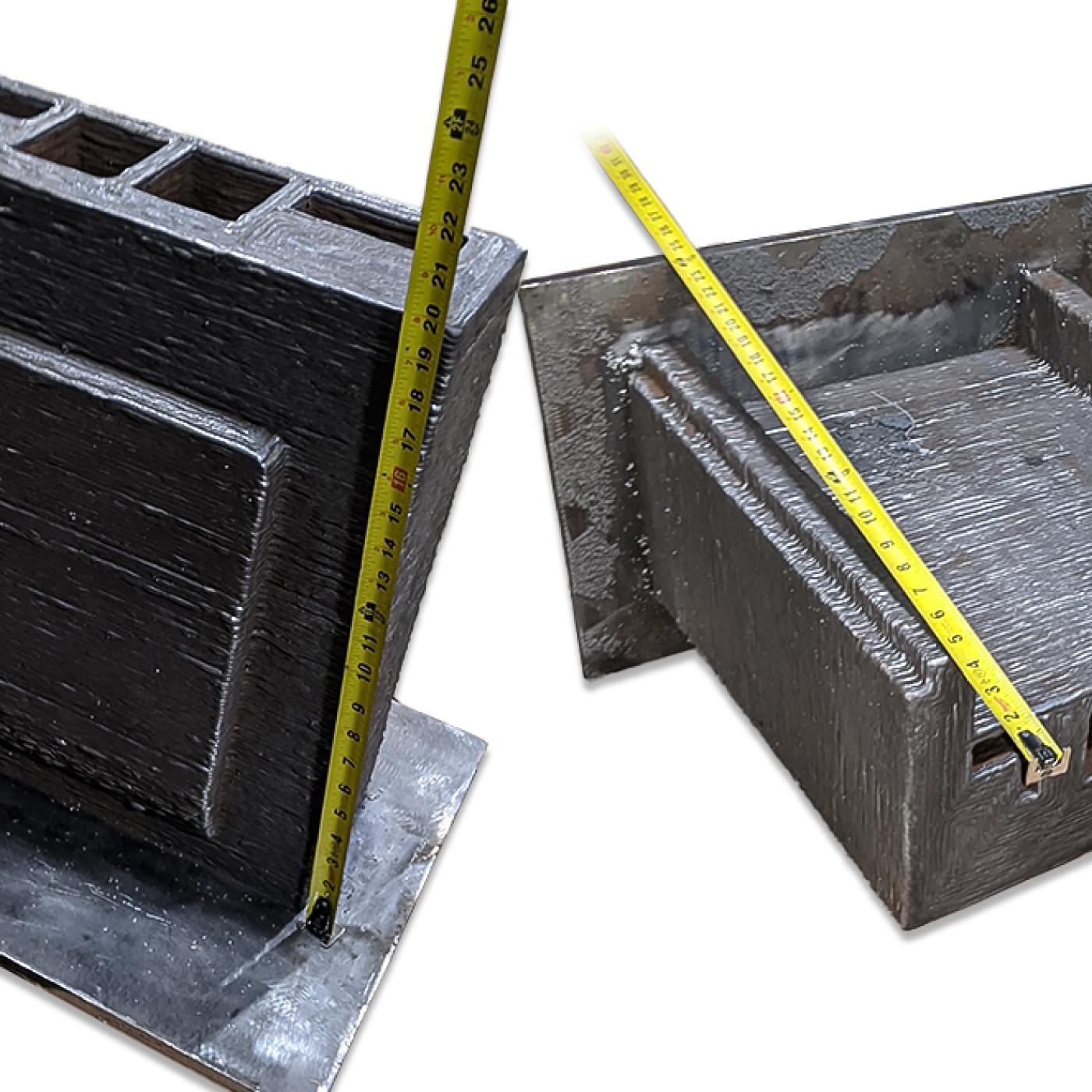 Using a toolpath strategy for weight reduction, two near-net shape dies were manufactured using a gas metal arc welding additive manufacturing process at the Lincoln Electric Additive Solutions facility. Credit: Lincoln Electric