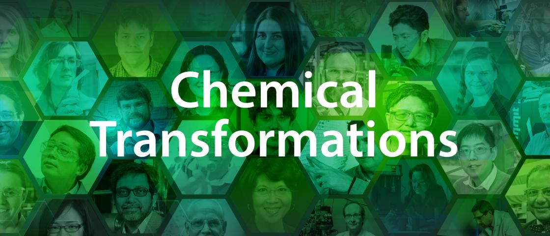 Chemical Transformations text over background graphic.