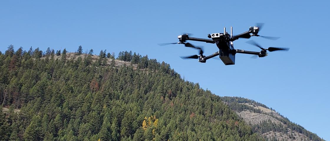 Drone flying over mountains
