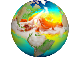 A simulation of the planet from the DOE Energy Exascale Earth System Model, one of the large-scale models incorporated in the Earth System Grid Federation led by DOE’s Oak Ridge, Argonne and Lawrence Livermore national laboratories. Credit: LLNL, U.S. Dept. of Energy