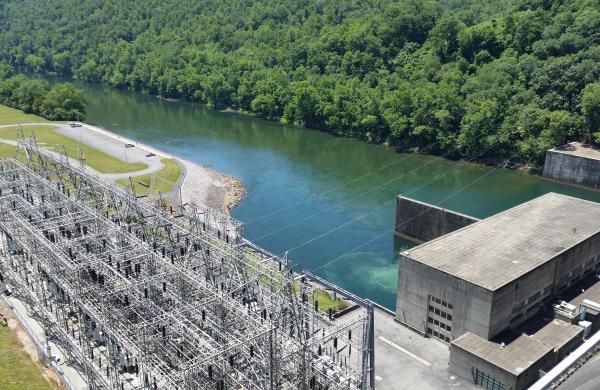 Hydropower dam beside electric station