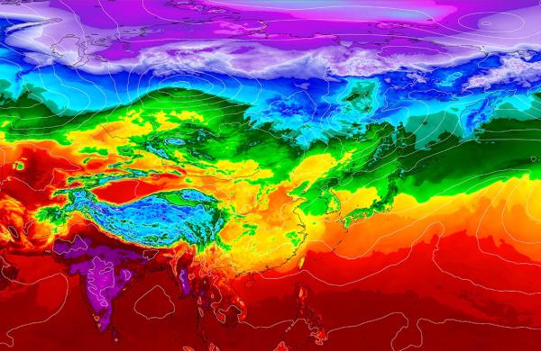 Gordon model for climate change, it looks like a rainbow of color starting with red at the bottom and working its way to purple at the top