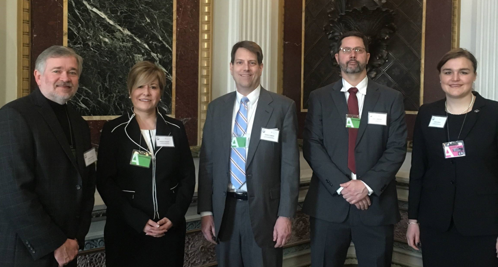 (From left) ORNL Associate Laboratory Director for Computing and Computational Sciences Jeff Nichols; ORNL Health Data Sciences Institute Director Gina Tourassi; DOE Deputy Under Secretary for Science Thomas Cubbage; ORNL Task Lead for Biostatistics Blair Christian; and ORNL Research Scientist Ioana Danciu were invited to the White House to showcase an ORNL-developed digital tool aimed at better matching cancer patients with clinical trials.