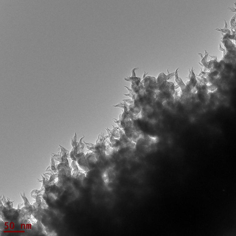 An ORNL-invented electrocatalyst made of custom-designed alloy nanoparticles embedded in carbon nanospikes was licensed by Prometheus Fuels and further developed to aid a process to convert solar and wind electricity into chemical energy for electrofuels. Credit: ORNL, U.S. Dept. of Energy
