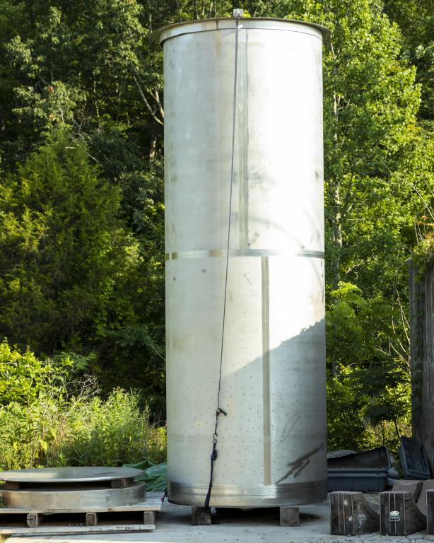 Standing over 16 feet tall and weighing approximately 44,000 pounds, the nuclear fuel canister delivered to ORNL will aid researchers in finding effective solutions for waste disposal. Credit: Genevieve Martin/Oak Ridge National Laboratory