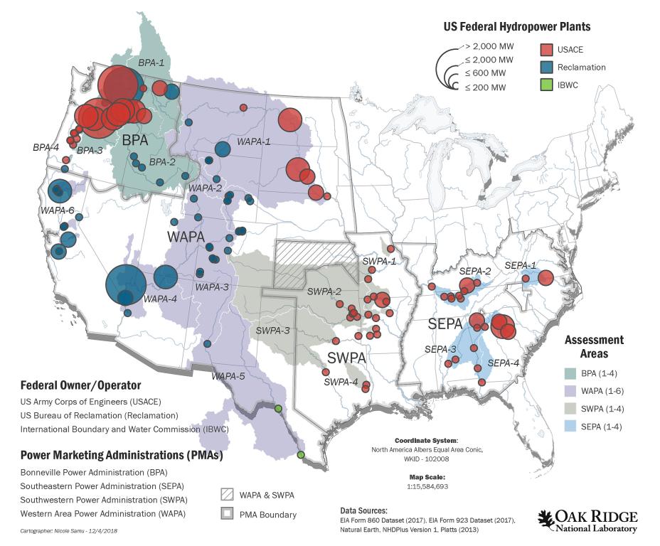 An ORNL team developed statistical models to simulate and assess environmental conditions at federal hydropower facilities across the United States. Credit: ORNL, U.S. Dept. of Energy