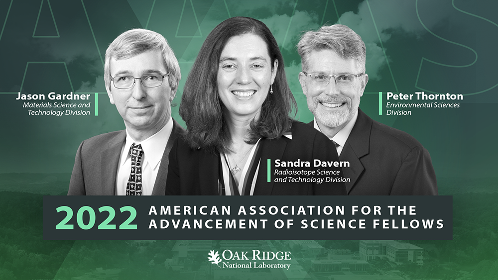 Jason Gardner, Sandra Davern and Peter Thornton have been elected fellows of AAAS. Credit: Laddy Fields/ORNL, U.S. Dept. of Energy