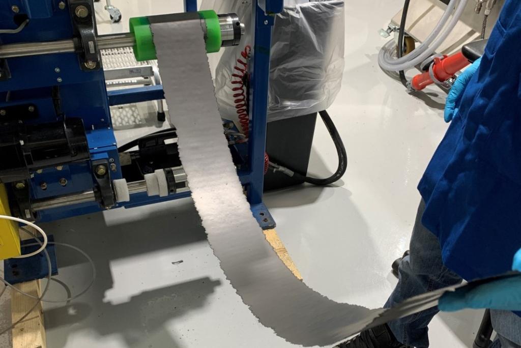 ORNL researchers found that a battery anode film, made by Navitas Systems using a dry process, was strong and flexible. These characteristics make a lithium-ion battery safer and more durable. Credit: Navitas Systems