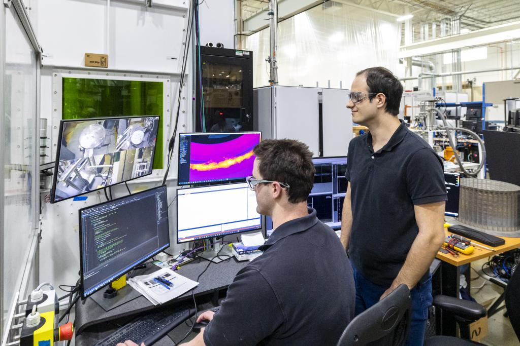 ORNL researchers at the MDF monitored the printing of the prototype lunar wheel 