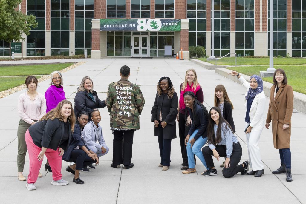 The Lise Meitner Programme 2023 cohort and supporters promote awareness of professional development opportunities for women. Credit: Carlos Jones/ORNL, U.S. Dept. of Energy