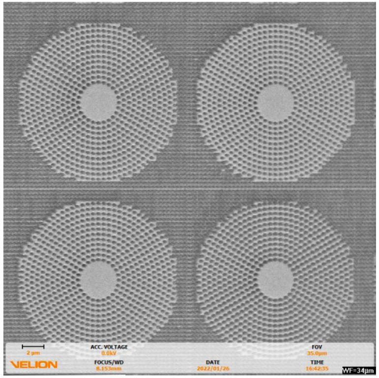 Plasmonic structures in a gold film.